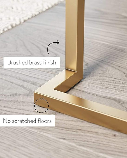 Nathan James Leighton Two-Drawer Writing Glam Accents Brass, Home Office Computer Desk or Vanity Table, 2, White/Gold, Small - LeafyLoom