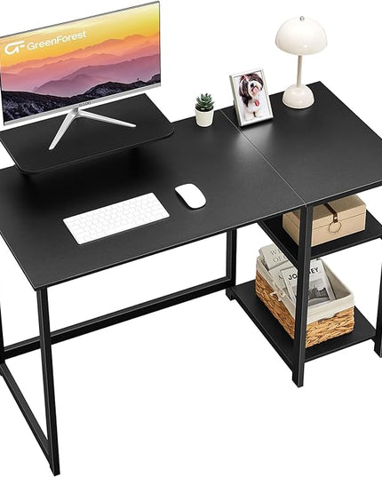 GreenForest Computer Desk with Monitor Stand,39 inch Small Desk with Reversible Storage Shelves,Gaming Desk for Small Spaces Home Office Writing Desk Study Table,Black - LeafyLoom