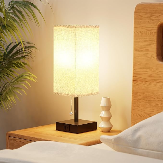 aooshine Table Lamps Set of 2 - Grey, USB A and USB C Charging, Pull Chain Control, Bulb NOT Included, Small - LeafyLoom