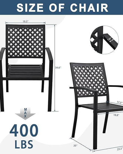 3 Piece Iron Bistro Set Stackable Outdoor Patio Furniture Set with 2 Large Comfortable Porch Chairs and Metal Coffee Table, Black - LeafyLoom