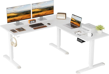 L-Shaped Electric Standing Desk, 63 x 55 Inches Height Adjustable Coner Table, Home Office Computer Workstation, White, 63 x 55 Inch - LeafyLoom