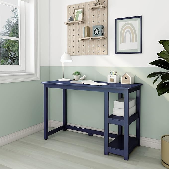 Max & Lily Solid Wood Desk With Shelves, 47 Inches, Blue - LeafyLoom