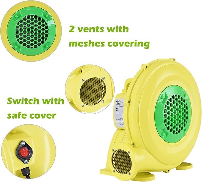 350W Air Blower, Pump Fan Commercial Inflatable Bouncer Blower, Perfect for Inflatable Water Bounce House, Jumper, Bouncy Castle Yellow - LeafyLoom