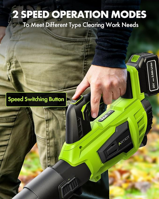 Leaf Blower Cordless with Battery and Charger - Anykit 20V Electric Leaf Blower 2 Speed Modes, Blower Cordless Battery Leaf Blower for Clearing Deck Sidewalk Driveway - LeafyLoom