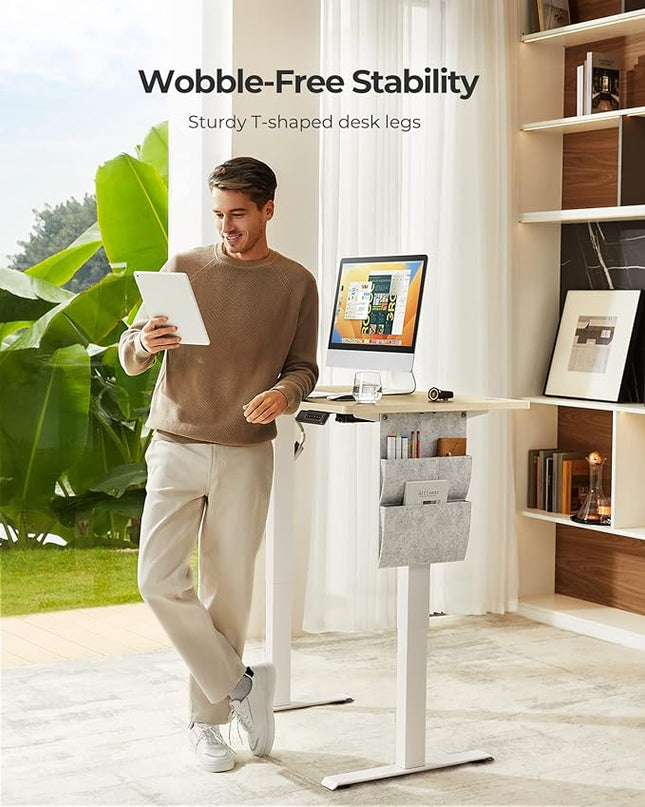 Standing Desk Adjustable Height, Electric Standing Desk with Starage Bag, Stand up Desk for Home Office Computer Desk Memory Preset with Headphone Hook, 48x24 Inch, Maple - LeafyLoom