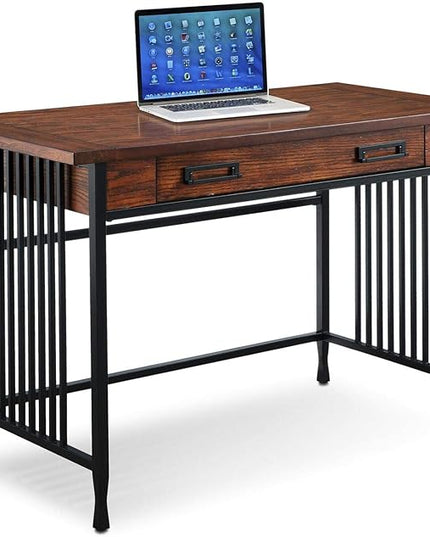 Leick Home 11200 Ironcraft Rustic Writing/Computer Desk with Drop Front Keyboard Drawer, Mission Oak and Black, 22x 46x 30, Brownbronze - LeafyLoom