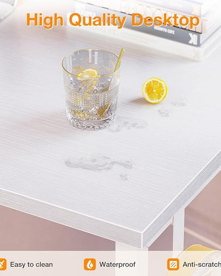 ODK Computer Desk Large Office Desk, 48 Inch Writing Desk with Storage, Modern PC Desk Work Table with Headphone Hook for Home Office, White + White Leg - LeafyLoom