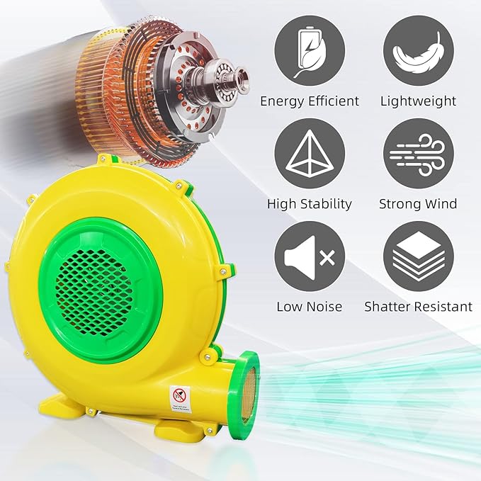 Air Blower for Inflatables, 950Watt 1.25HP Bounce House Blower, Inflatable Bubble House Blower, Electric Fan Pump for Outdoor Inflatable Paint Booth Water Slid, Bouncy Castle, Jumper, Blower Corded - LeafyLoom