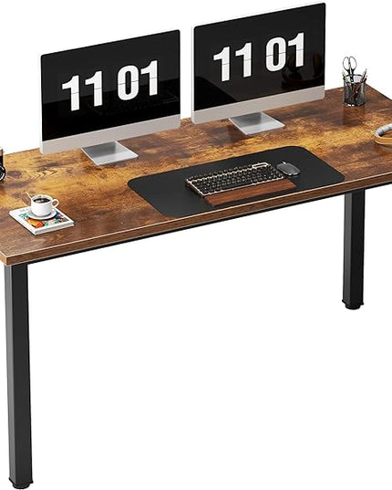 Need 55 Inch Large Computer Desk - Modern Simple Style Home Office Gaming Desk, Basic Writing Table for Study Student, Black Metal Frame, Rustic Brown - LeafyLoom
