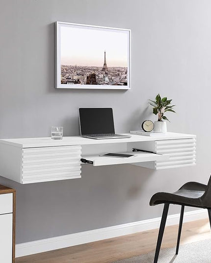 Modway Render Mid-Century Modern, Wall Mount Office Desk, White - LeafyLoom