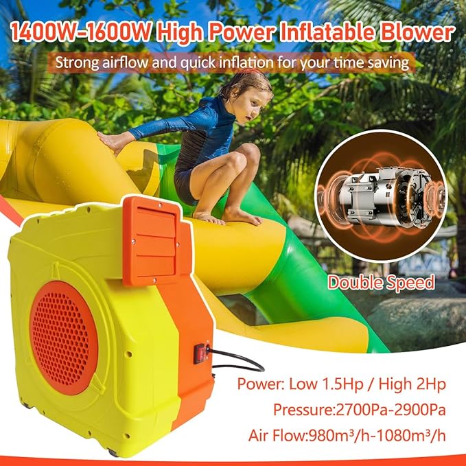 Inflatable Bounce House Blower,1400W-1600W,1.7 HP & 2 HP Dual Speed Inflatable Blower,Powerful Bounce House Air Blower Fan for Large Inflatable Bounce House, Bouncy Castle and Slides - LeafyLoom