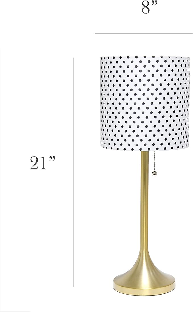 Simple Designs LT1076-GDD Tapered Fabric Drum Shade Table Lamp, Gold and Polka Dot - LeafyLoom