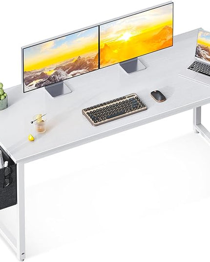 ODK Computer Desk Large Office Desk, 55 Inch Gaming Desk with Storage, Modern PC Desk Work Table with Headphone Hook for Home Office, White + White Leg - LeafyLoom
