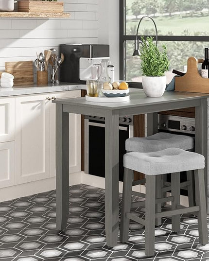 Nathaniel Home 3 Piece Table Set Counter Height Dining Furniture One Bench and Two Saddle Stools, Gray - LeafyLoom