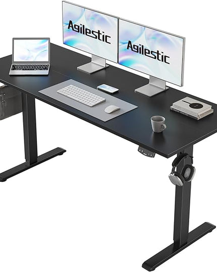 Electric Standing Desk, 55 x 24 Inches Height Adjustable Desk, Sit Stand up Desk for Work Office Home, Ergonomic Rising Gaming Computer Table with Memory Preset, Black - LeafyLoom