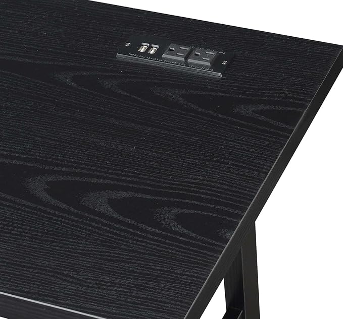 Convenience Concepts Designs2Go Trestle Desk with Charging Station and Shelves, Black - LeafyLoom