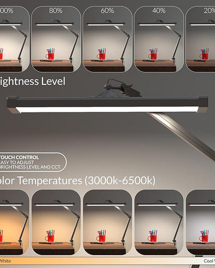 Super Bright 2,300 Lumens Powerful Professional Eye Care LED Desk Lamp, Brightness & Color Temperature Adjustable, Task Light for Home, beauty, Crafting, Office, Workbench (CCT, Dimmable, Silver) - LeafyLoom
