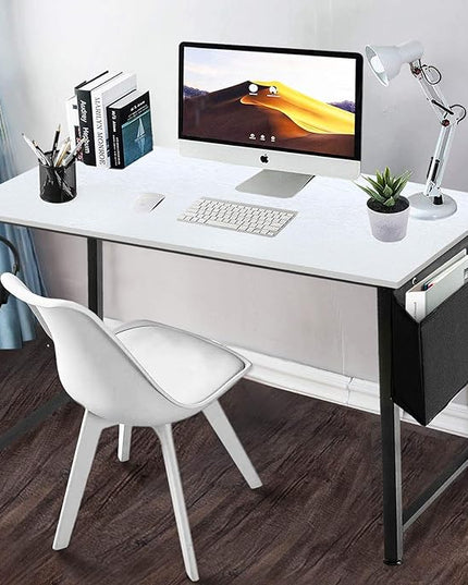 Lufeiya Computer Desk White Writing Table for Small Spaces Home Office 39 Inch Modern Study PC Des,with Storage Bag Hook (White Black) - LeafyLoom