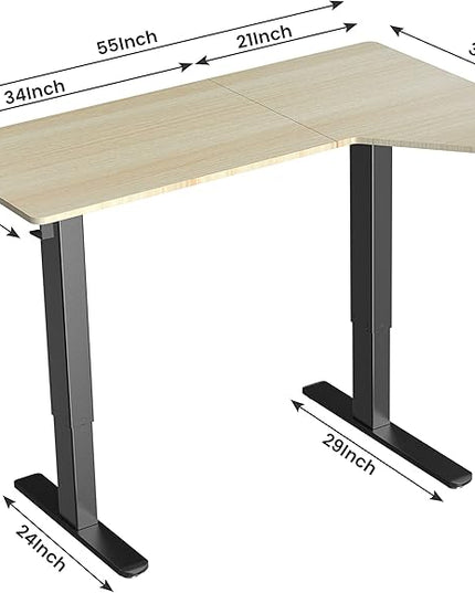 Electric Standing Desk, Height Adjustable Sit Stand up Desk, L-Shaped Memory Home Office Desk with Hook, 55 x 34 inch - LeafyLoom