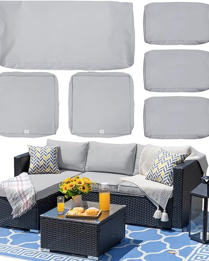 ClawsCover 6Pack Outdoor Seat and Back Cushions Replacement Covers Fit for 3 Pieces 3-Seater Wicker Rattan Patio Furniture Conversation Set Sectional Couch Chair,Gray-Include Cover Only - LeafyLoom