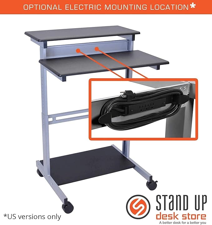 S STAND UP DESK STORE Rolling Adjustable Height Two Tier Standing Desk Computer Workstation (Silver Frame/Black Top, 32 Wide) - LeafyLoom
