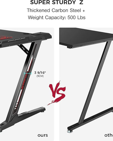 EUREKA ERGONOMIC Z1-S Pro Gaming Desk 44.5" Z Shaped Home Office PC Computer Desks Gamer Tables with LED Lights Controller Stand Cup Holder Headphone Hook Free Mousepad for Men Boyfriend Female Gift - LeafyLoom