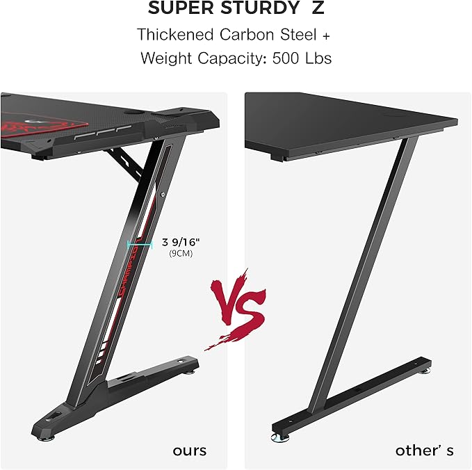EUREKA ERGONOMIC Z1-S Pro Gaming Desk 44.5" Z Shaped Home Office PC Computer Desks Gamer Tables with LED Lights Controller Stand Cup Holder Headphone Hook Free Mousepad for Men Boyfriend Female Gift - LeafyLoom