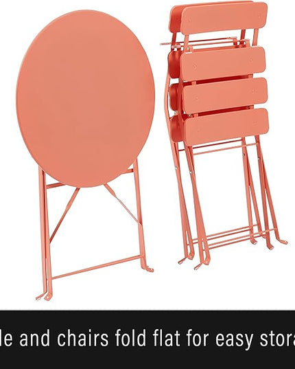 Crosley Furniture CF7390-CO Karlee Retro Metal Indoor/Outdoor 3-Piece Bistro Set with Table and 2 Chairs, Coral - LeafyLoom
