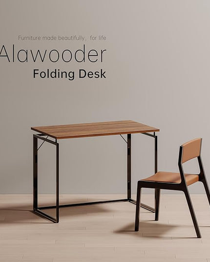 Folding Desk 40 Inch - Small Foldable Desk for Small Space Minimalist, Space Saving Collapsible Compact Desk Portable Table for Craft, Writing, Study and Work (No Assembly Required) - LeafyLoom