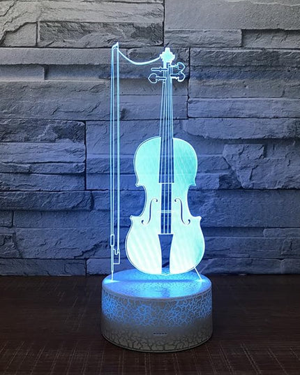 Violin Instrument Night Light 3D Visual Desk Lamp Violin Toy Household Home Room Decor 7 Colors Change Bedroom Touch Table Light Birthday Gift Christmas for Kids and Adult Violin Lover - LeafyLoom