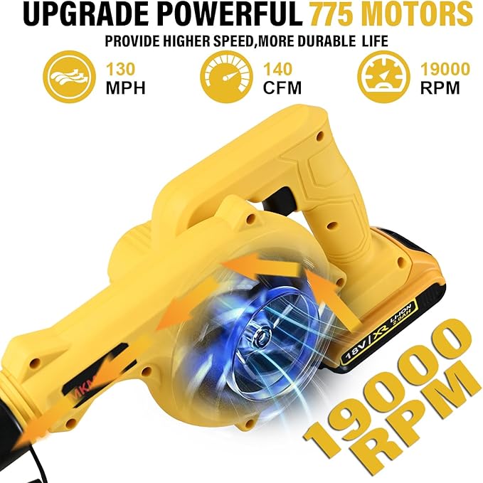 Cordless Blower for DEWALT 20V Max Battery, 3-in-1 Handle Small Blower & Vacuum & Inflatable Compatible with DEWALT Battery by MKMKYEE (Battery Not Included) - LeafyLoom