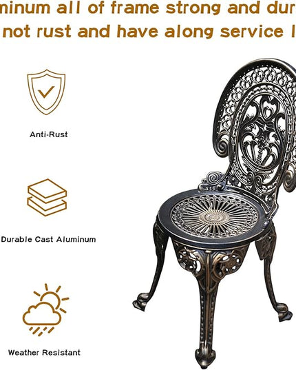 Patio Bistro Set.Rust-Resistant Cast Aluminum Bistro Table Set with Umbrella Hole for Backyard (Crown Copper) - LeafyLoom
