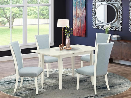 East West Furniture NFVE5-LWH-15 5 Piece Modern Dining Set Includes a Rectangle Wooden Table with Butterfly Leaf and 4 Baby Blue Linen Fabric Parsons Chairs, 32x54 Inch - LeafyLoom