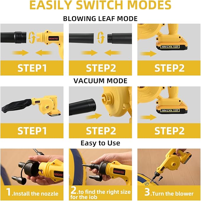 Cordless Blower for DEWALT 20V Max Battery, 3-in-1 Handle Small Blower & Vacuum & Inflatable Compatible with DEWALT Battery by MKMKYEE (Battery Not Included) - LeafyLoom