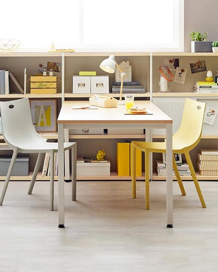 Need Computer Desk, 47 inch Home Office Desk, Modern Simple Style Home Office Gaming Desk, Basic Writing Table for Study Student, White Metal Frame, Teak - LeafyLoom
