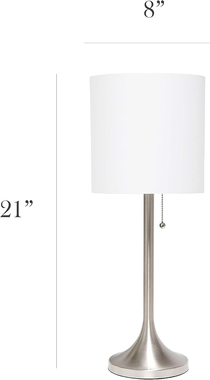 Simple Designs LT1076-BNW Tapered Fabric Drum Shade Table Lamp, Brushed Nickel and White - LeafyLoom