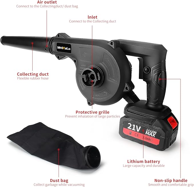 Leaf Blower Cordless with Battery and Charger ,Leaf Blower Electric Lightweight for Lawn Care, Leaves, Garden, Patio - LeafyLoom