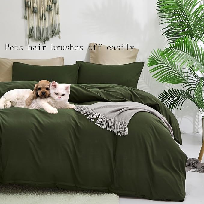 Army Green Comforter Set Deep Green Bedding Set Solid Green Comforter Set Men Breathable Dark Green Bedding Set Women Soft Hunter Green Comforter Set Skin Friendly, Cal King (104" X 96" ) - LeafyLoom