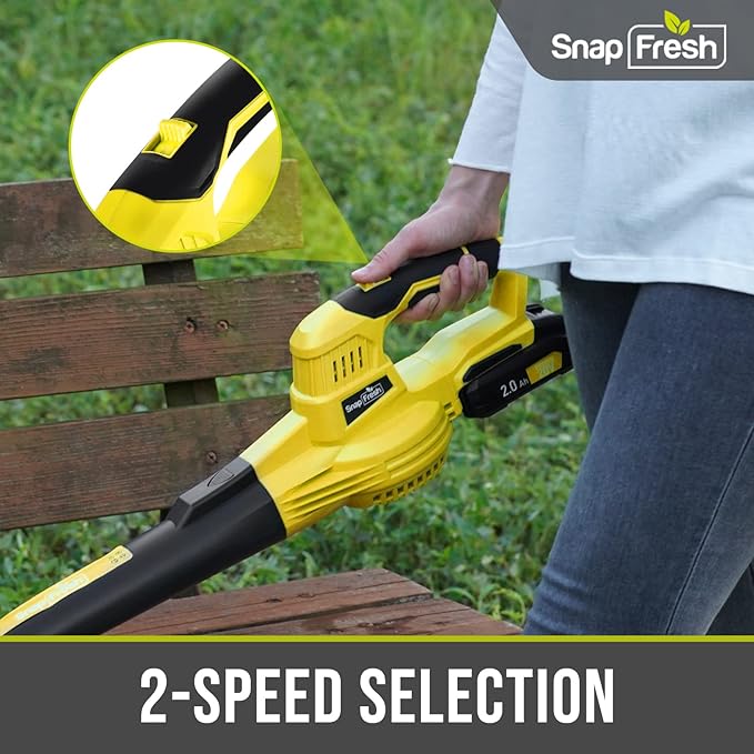 SnapFresh Leaf Blower - 20V Leaf Blower Cordless with Battery & Charger, Electric Leaf Blower for Lawn Care, Battery Powered Leaf Blower Lightweight for Snow Blowing(Yellow) - LeafyLoom