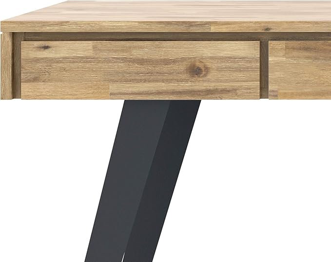 SIMPLIHOME Lowry SOLID WOOD and Metal Modern Industrial 54 inch Wide Home Office Desk, Writing Table, Workstation, Study Table Furniture in Distressed Golden Wheat with 2 Drawers - LeafyLoom