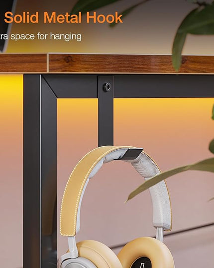 ODK Computer Desk, 40 Inch Small Study Desk, Office Desk with Storage, Work Table with Headphone Hook for Small Space Home Office, Deep Brown - LeafyLoom