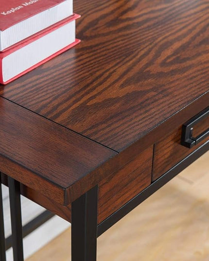 Leick Home 11200 Ironcraft Rustic Writing/Computer Desk with Drop Front Keyboard Drawer, Mission Oak and Black, 22x 46x 30, Brownbronze - LeafyLoom