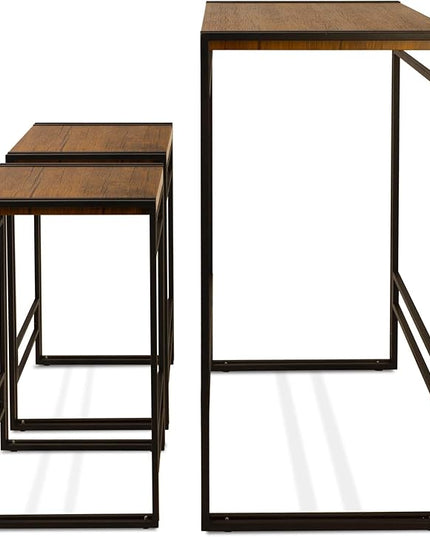 Atlantic Urban Dining Set, Bar Height Table and 2 Stools, 3 Piece Set. Woodgrain & Black PN 82008132 - LeafyLoom