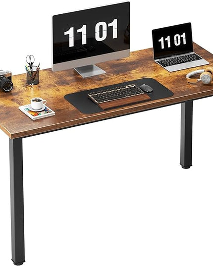 Need Computer Desk, 47 inch Home Office Desk, Modern Simple Style Home Office Gaming Desk, Basic Writing Table for Study Student, Black Metal Frame, Rustic Brown - LeafyLoom