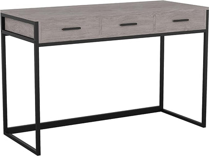 Martha Stewart Ollie Home Office Desk with 3 Drawers in Gray Wood Grain with Oil Rubbed Bronze Hardware - LeafyLoom