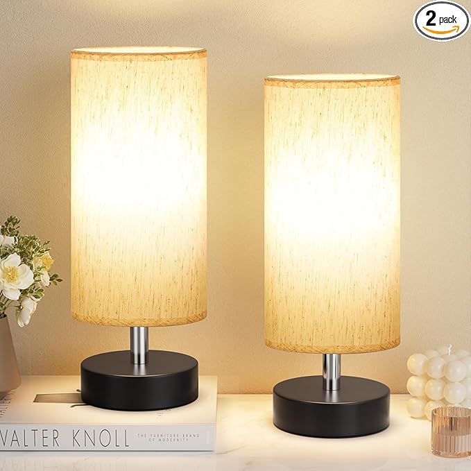 Small Table Lamp for Bedroom Set of 2 - Bedside Lamps for Night Stands, Minimalist Nightstand Light Lamp, Desk Lamps for Reading Room, Kids Room, Living Room, Office, Dorm - LeafyLoom