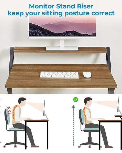 GreenForest Folding Desk No Assembly Required Large Size, 2-Tier Foldable Computer Desk with Shelf for Home Office, Space Saving Portable Laptop Study Foldable Table for Bedroom, Espresso - LeafyLoom