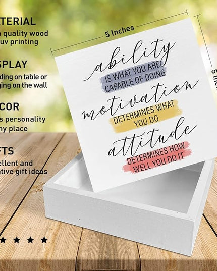 Home Office Desk Wooden Box Sign Decor, Ability Is What You Are Capable of Doing, Inspirational Quotes Desk Decor Motivational Desk Decorations for Women Men Student Office Classroom School - LeafyLoom