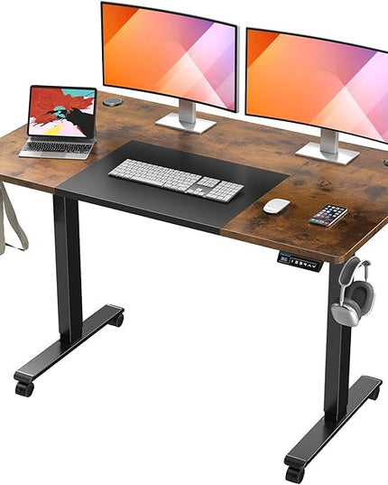 MOUNTUP 55x28 Inches Electric Height Adjustable Standing Desk, Sit Stand Desk with Memory Controller, Ergonomic Stand Up Desk for Home Office with Splice Board, Rustic Brown+Black - LeafyLoom