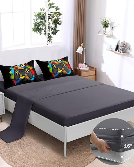 6 Pieces Gamer Comforter Set for Boys Gaming Bedding Set Full Size,Video Game Controller Comforter for Boys Kids Adult 3D Gamepad Microfiber Bedding Sets 6 Pieces Bed in A Bag Sets30019,Full - LeafyLoom